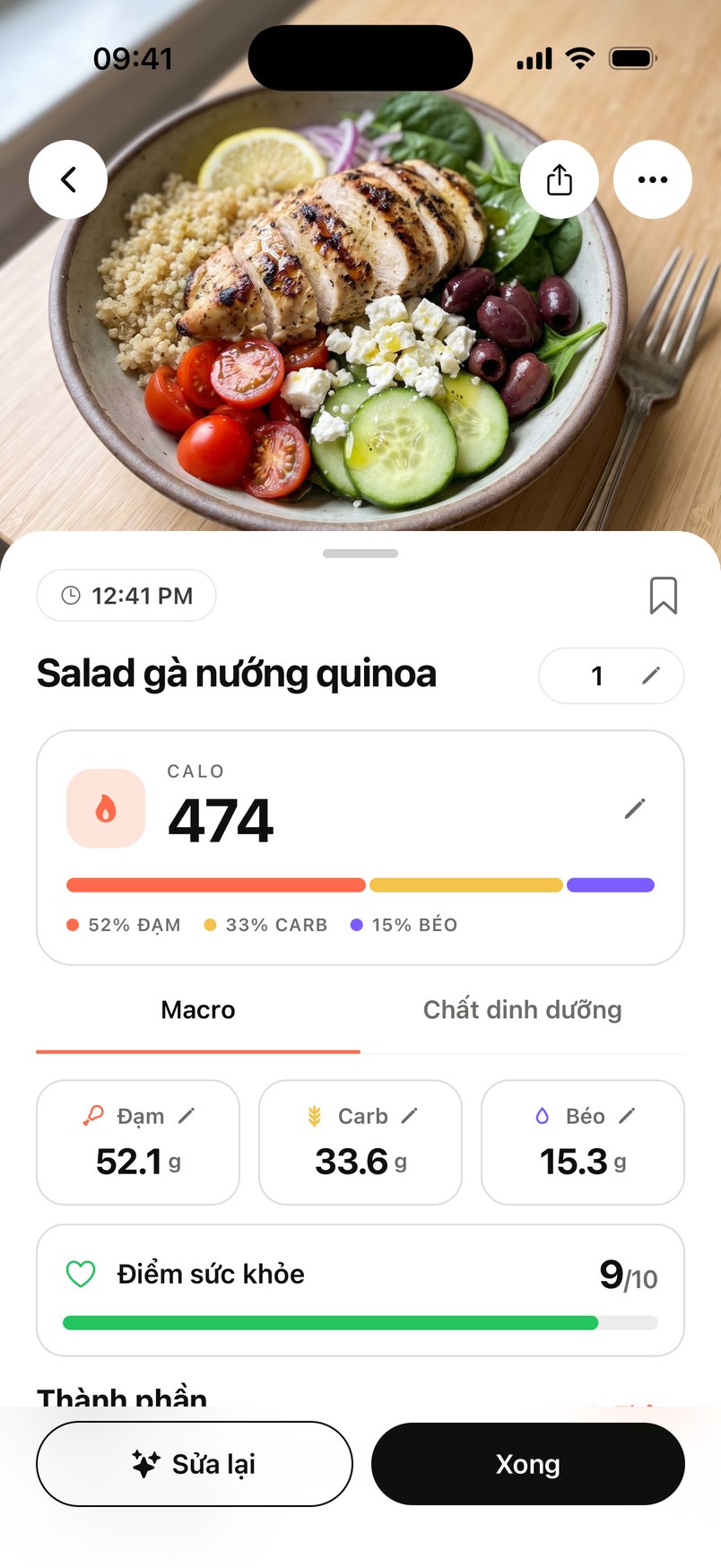 Salad gà nướng quinoa: 474 calo, điểm sức khỏe 9/10